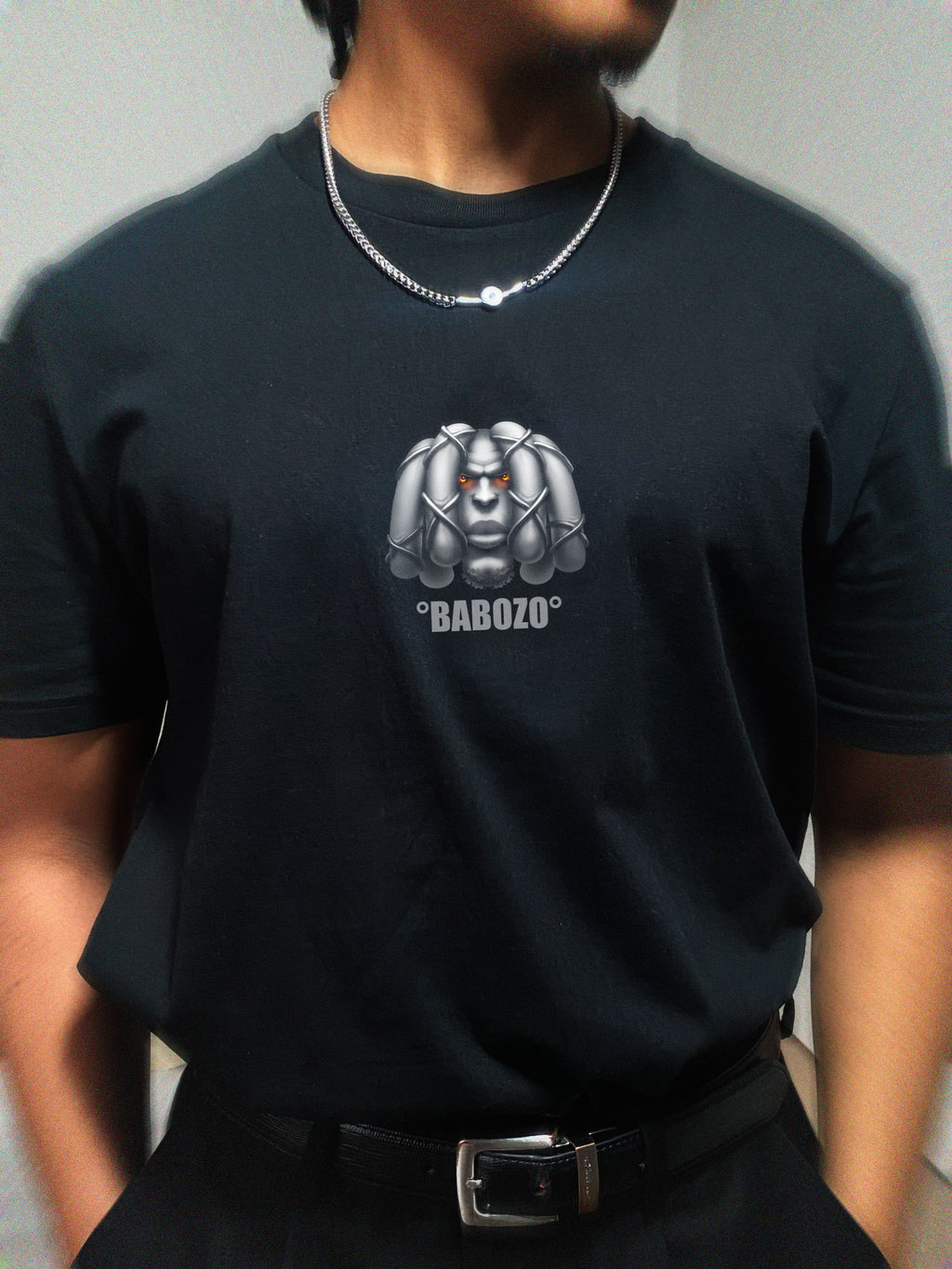 t-shirt noir imprimé babozo gris face