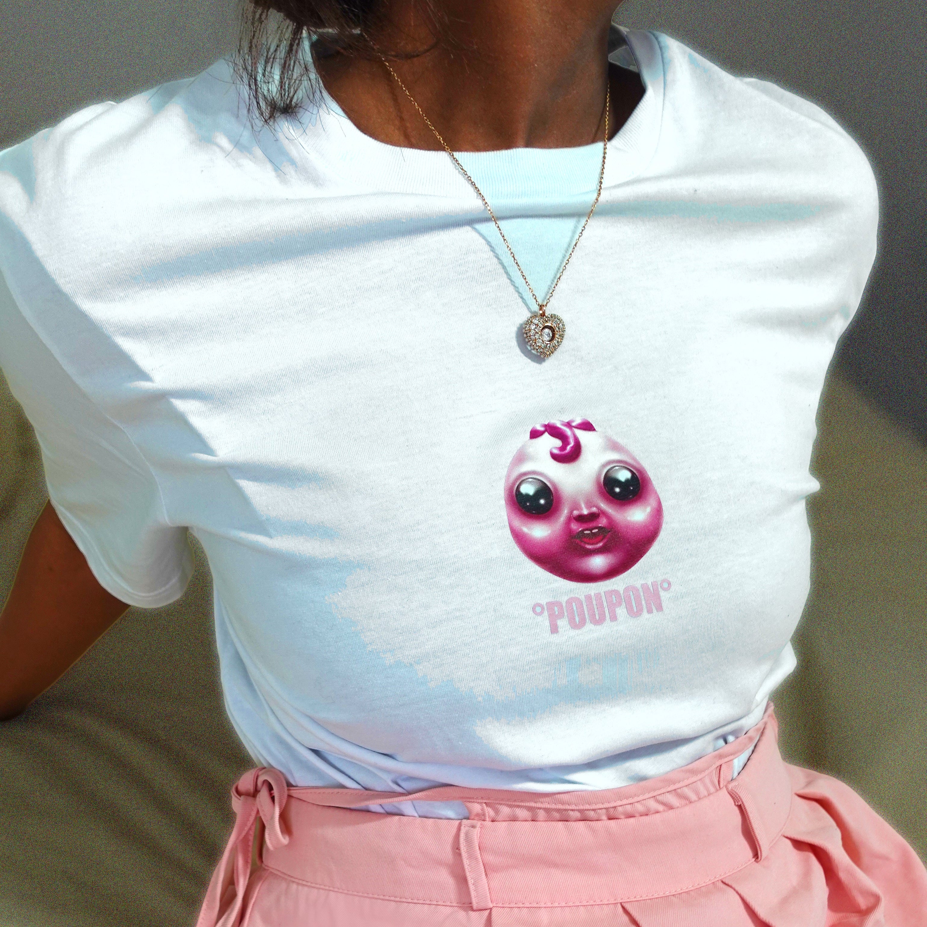 t-shirt blanc imprimé poupon rose face
