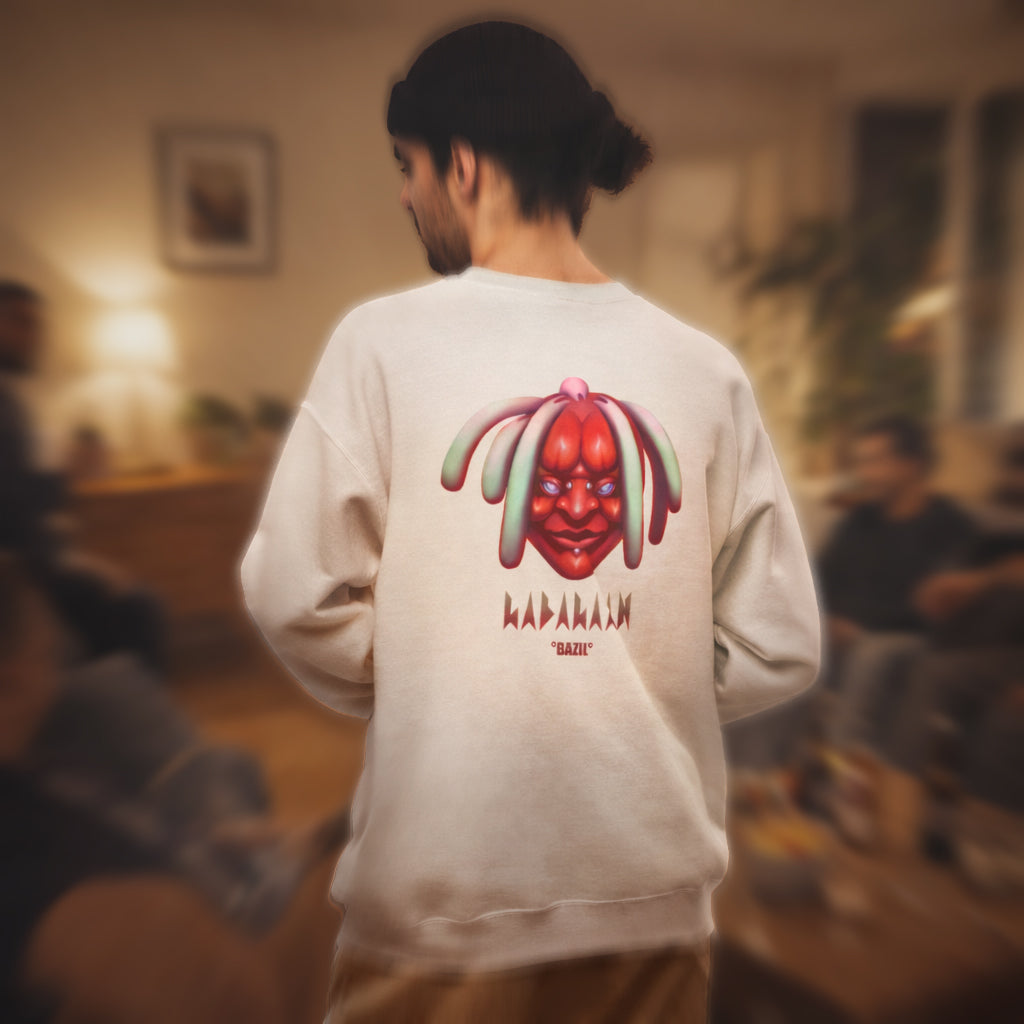 Sweatshirt blanc imprimé bazil rouge